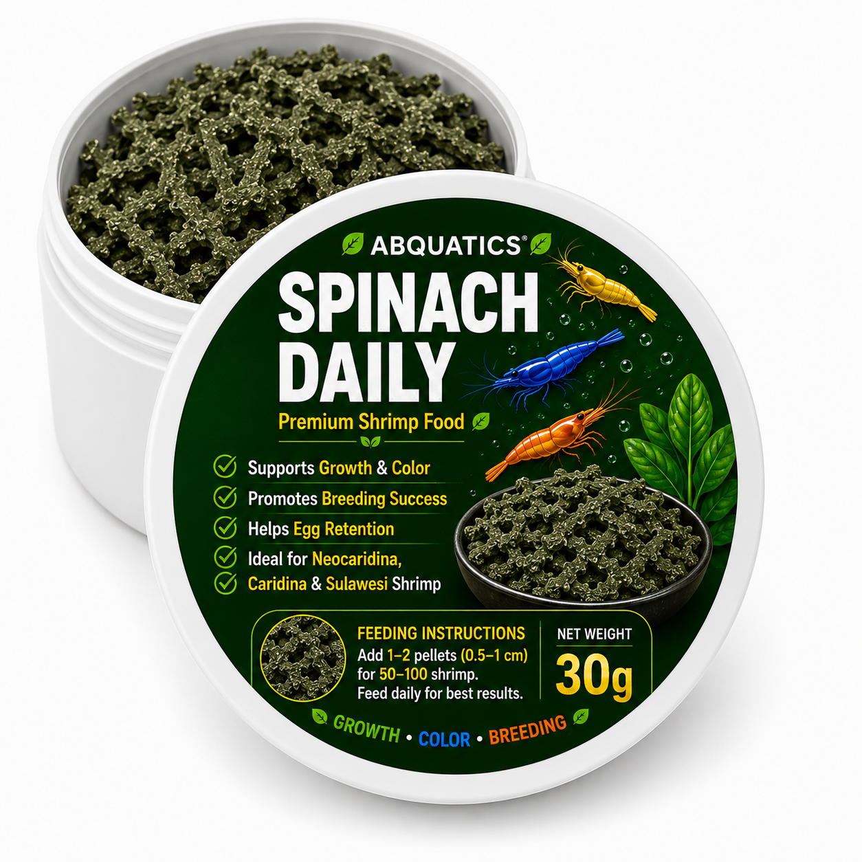 ABQUATICS SPINACH DAILY 30g - PREMIUM SHRIMP FOOD