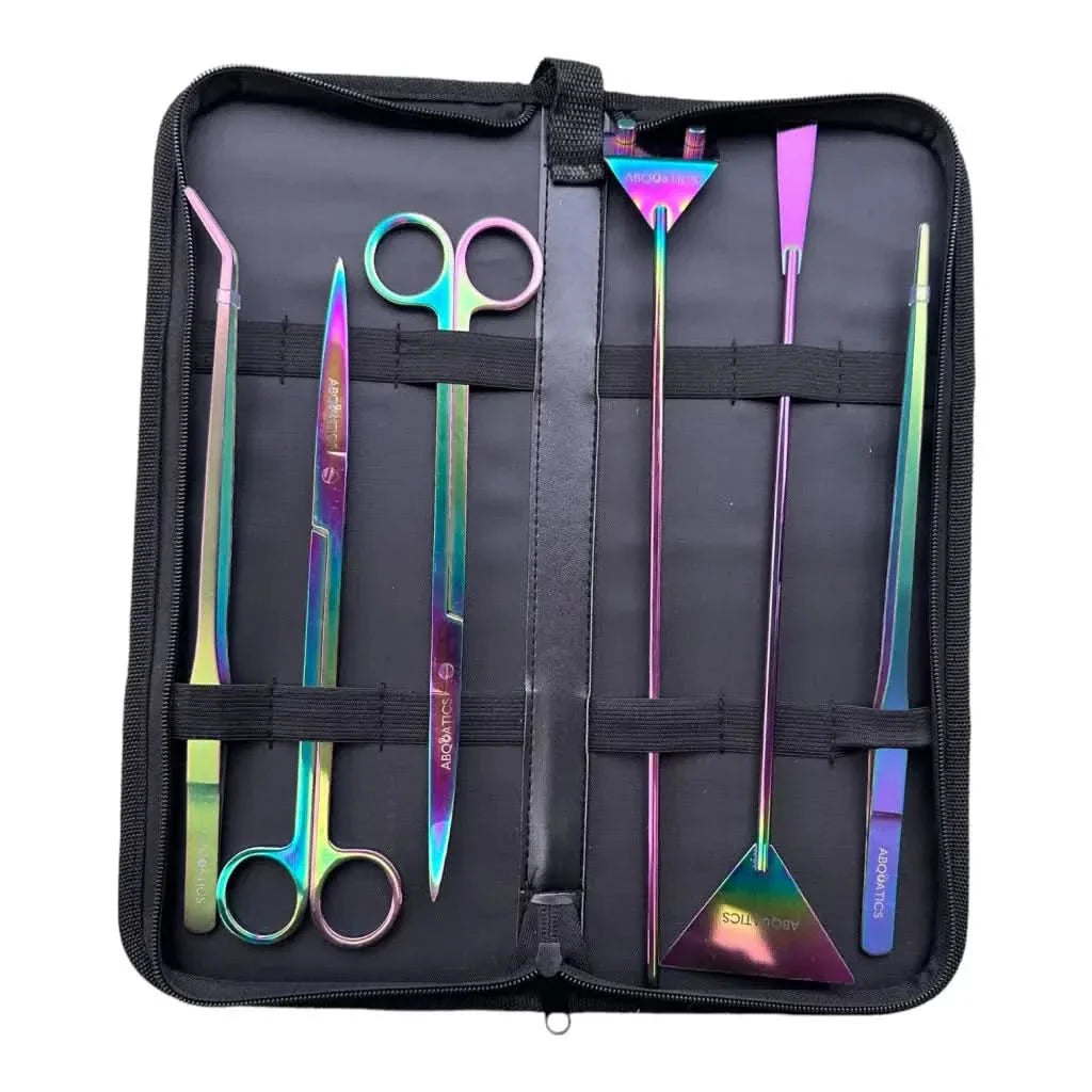 Aquascaping tool set in a black case.