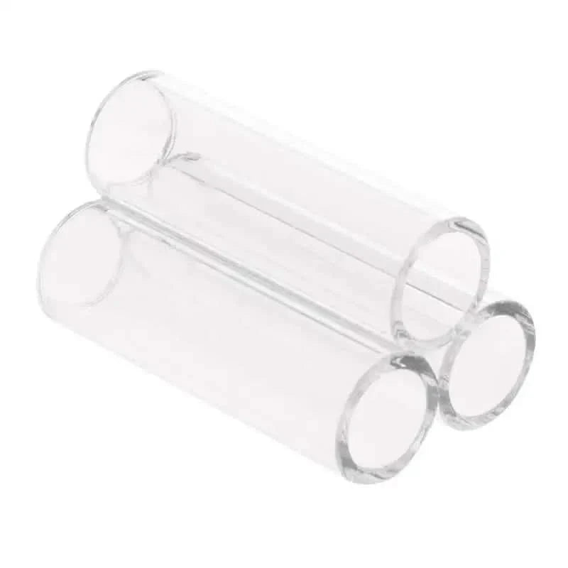Clear glass test tubes.