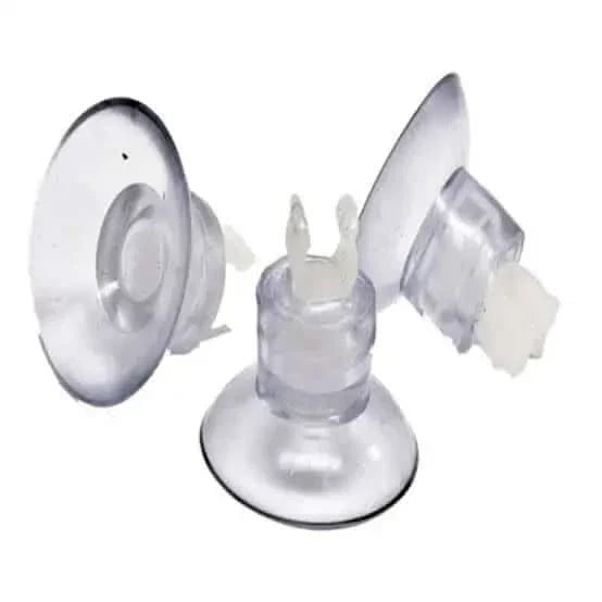 Clear plastic suction cups with white pegs.