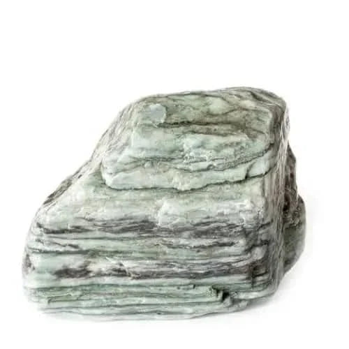Layered green and gray rock.