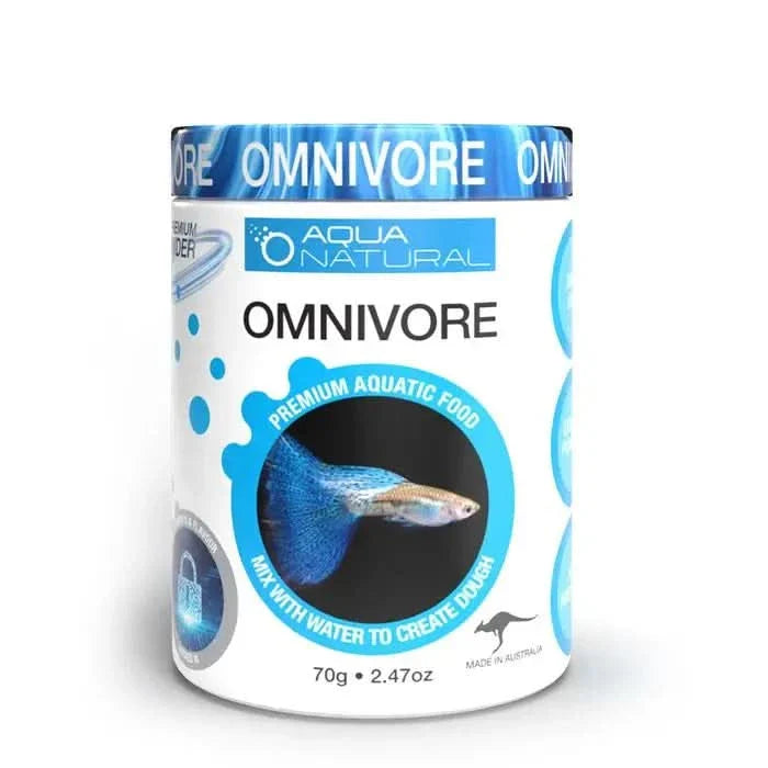 Container of omnivore fish food.