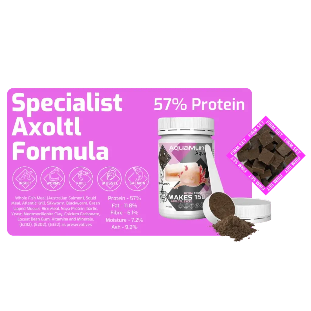 Axolotl food formula with high protein content.