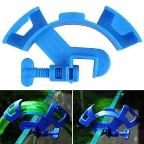 Blue plastic aquarium hose holder.
