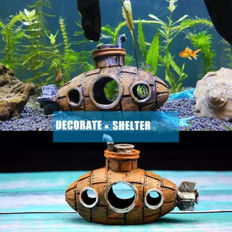 Aquarium Submarine Wreckage Hiding Cave Fish Tank