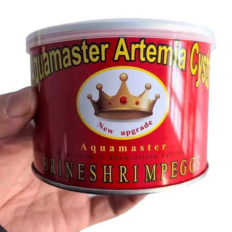 Red can of brine shrimp eggs.