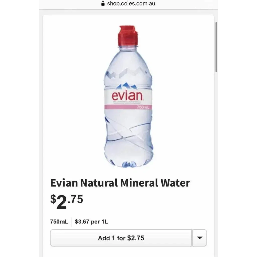 Bottle of Evian water.