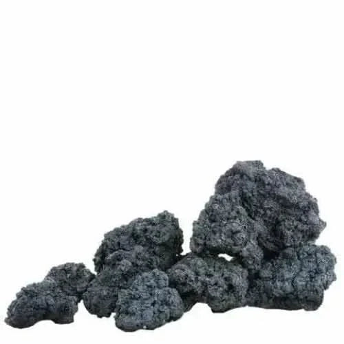 Pile of porous, dark gray rocks.
