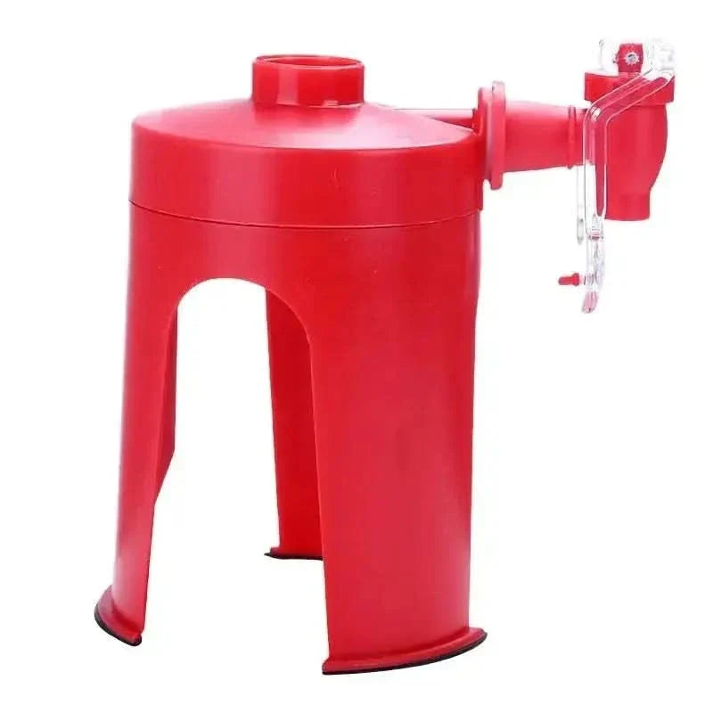 Red plastic soda dispenser.