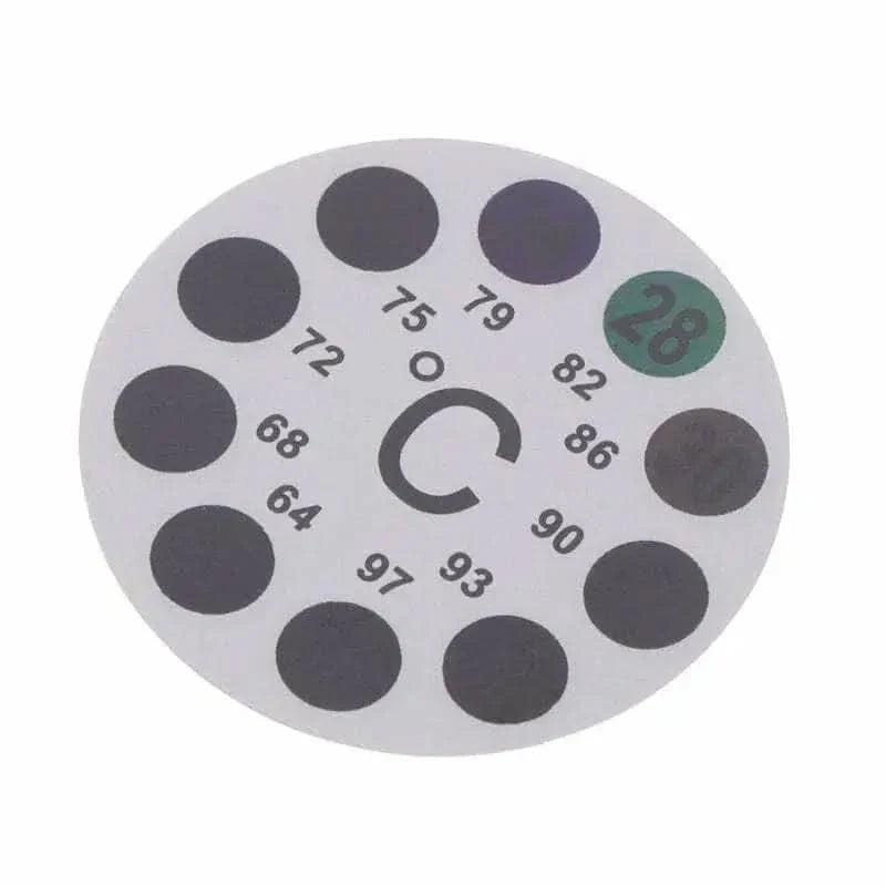 Round temperature indicator sticker.