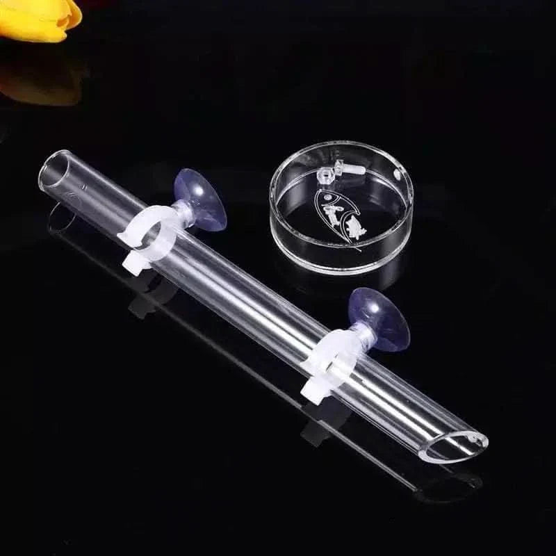 Glass aquarium lily pipe with suction cups.