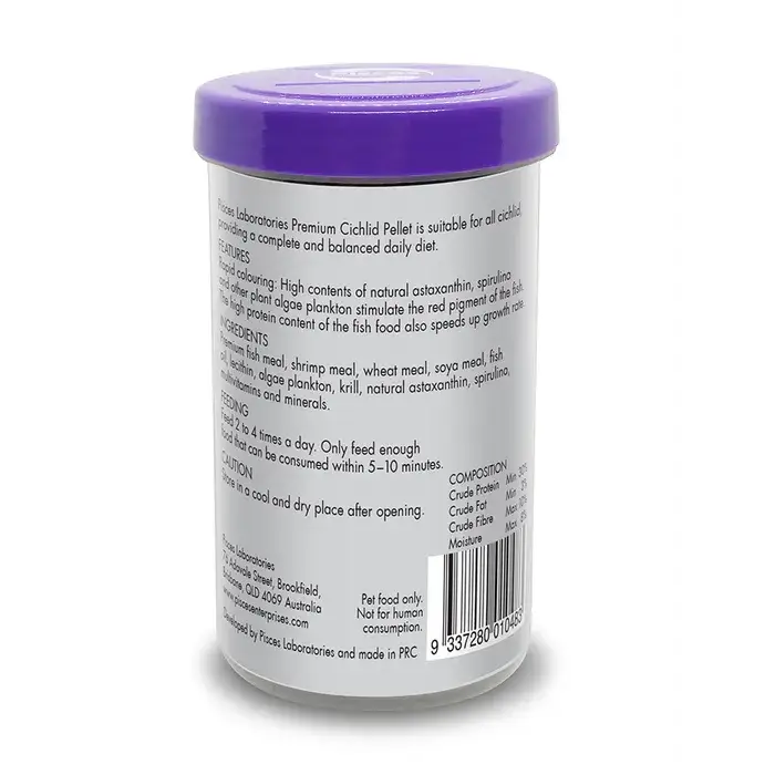 Container of fish food pellets.