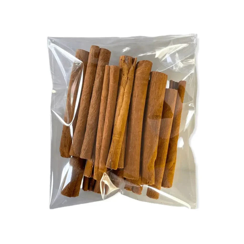 Cinnamon sticks in a clear plastic bag.
