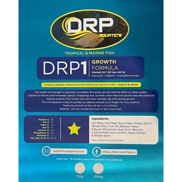 Bag of DRP1 growth formula fish food.