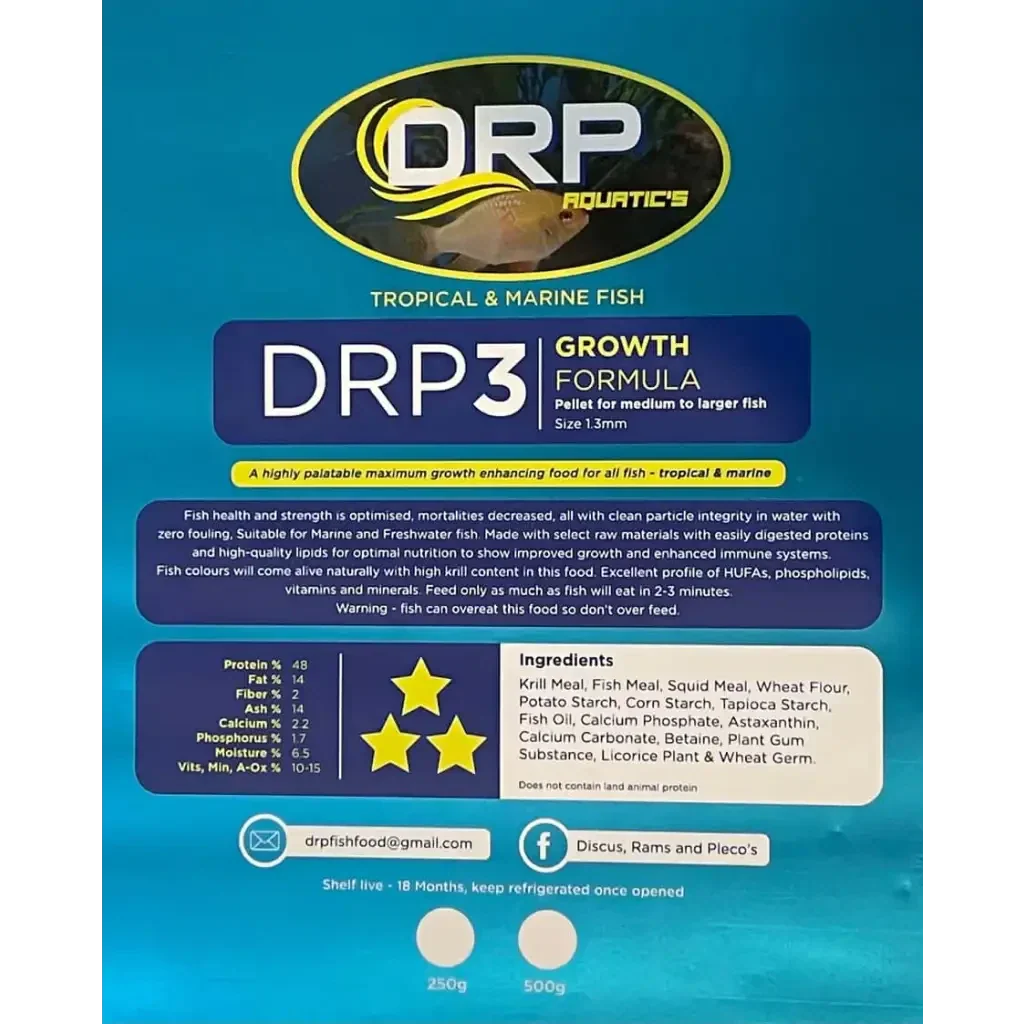 Bag of DRP3 growth formula fish food.