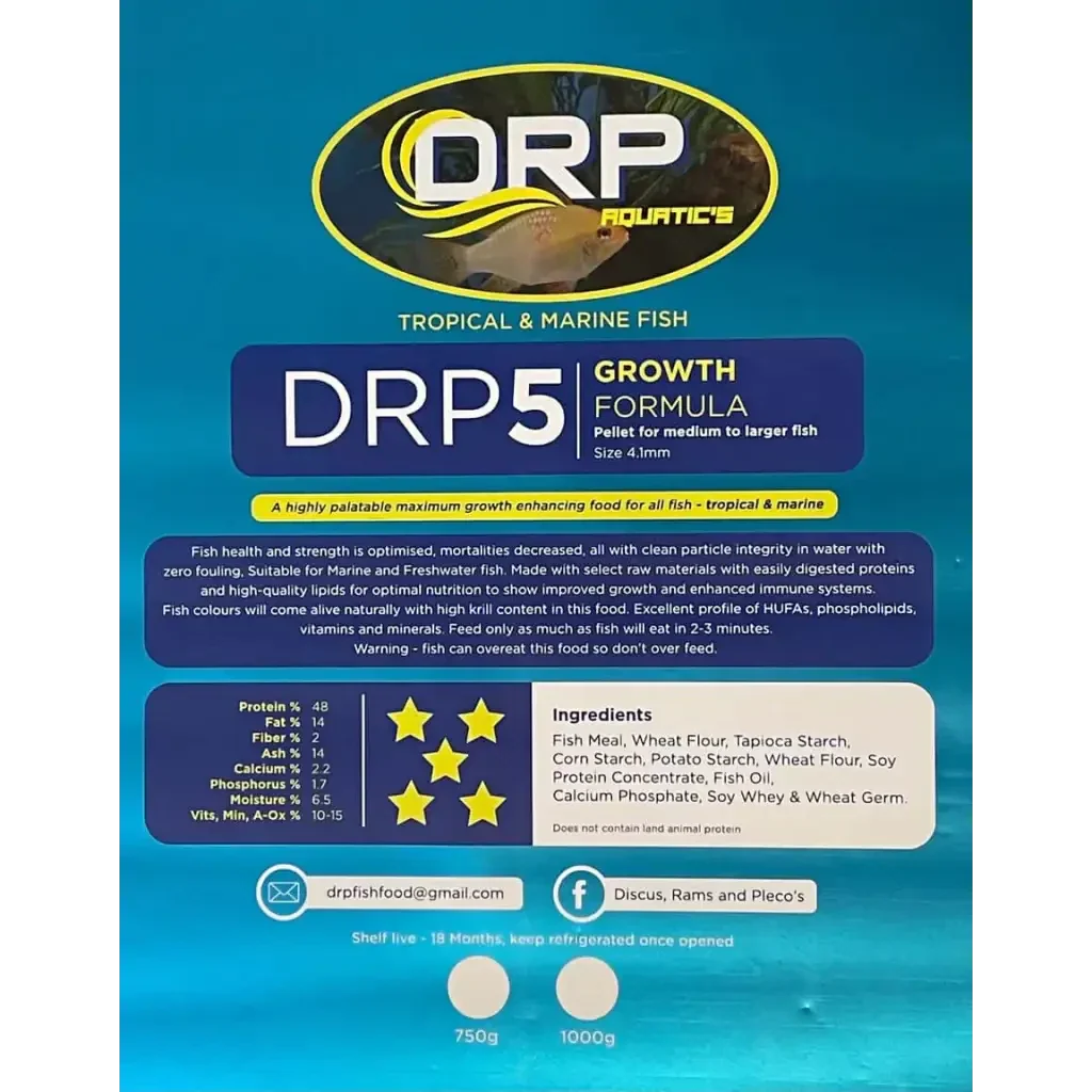 Bag of DRP5 growth formula fish food.