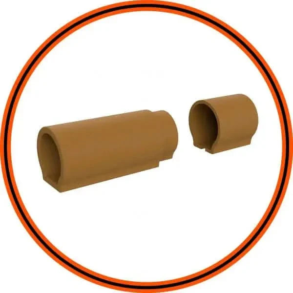 Brown cylindrical pipe sections.