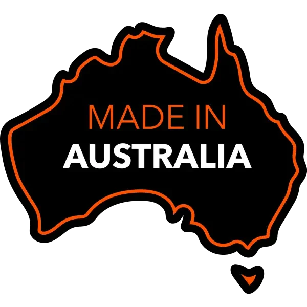 Australia-shaped ’Made in Australia’ graphic.