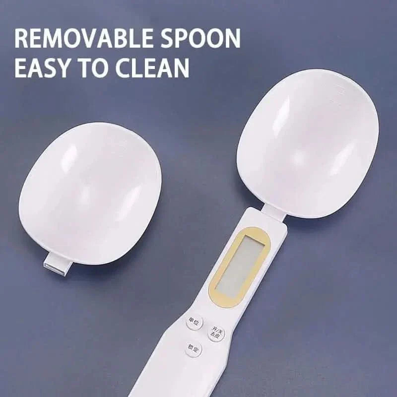 Digital measuring spoon with detachable scoop.