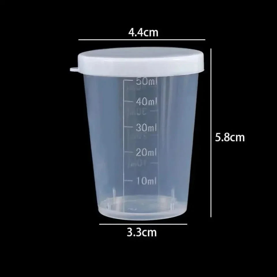 Graduated plastic specimen container with lid.