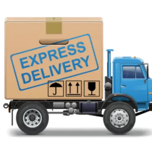 Blue express delivery truck.