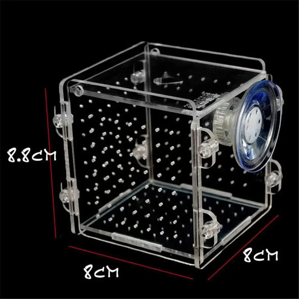 Clear acrylic cube with suction cup.