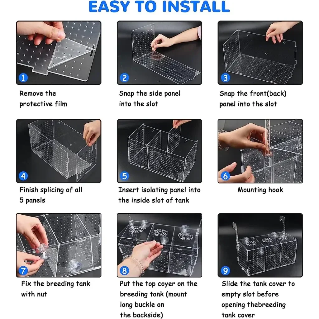 Clear acrylic fish breeding tank assembly instructions.
