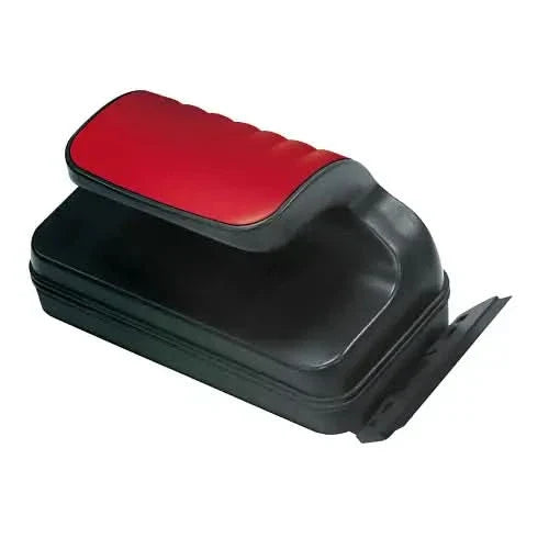Red-handled black ice scraper.