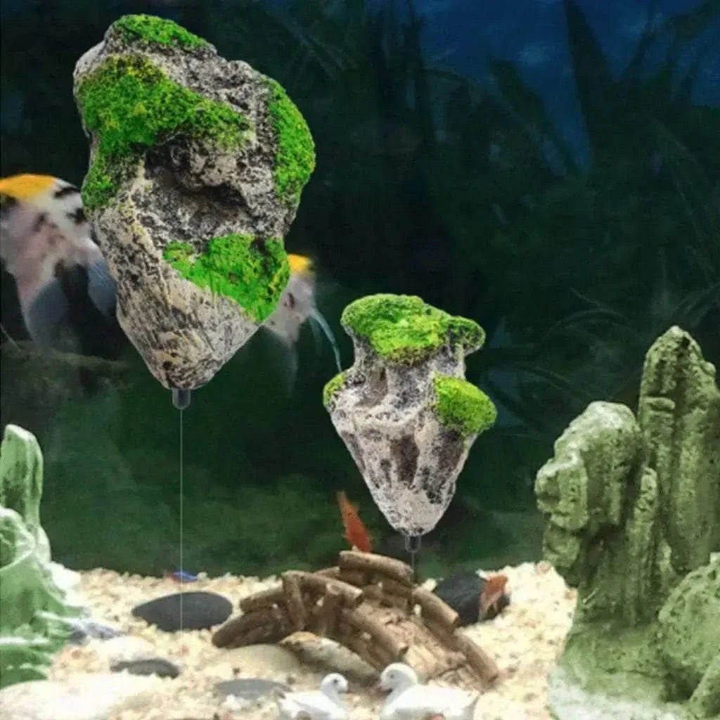 Aquarium floating islands with moss.