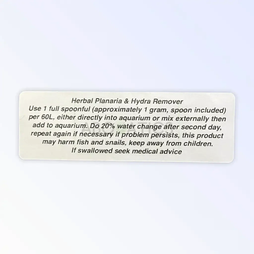 Herbal planaria and hydra remover instructions.