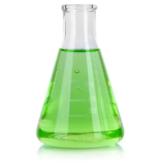 Erlenmeyer flask with green liquid.