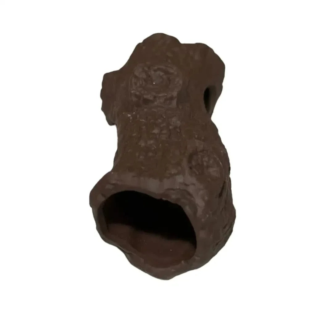 Brown ceramic aquarium log hideaway.