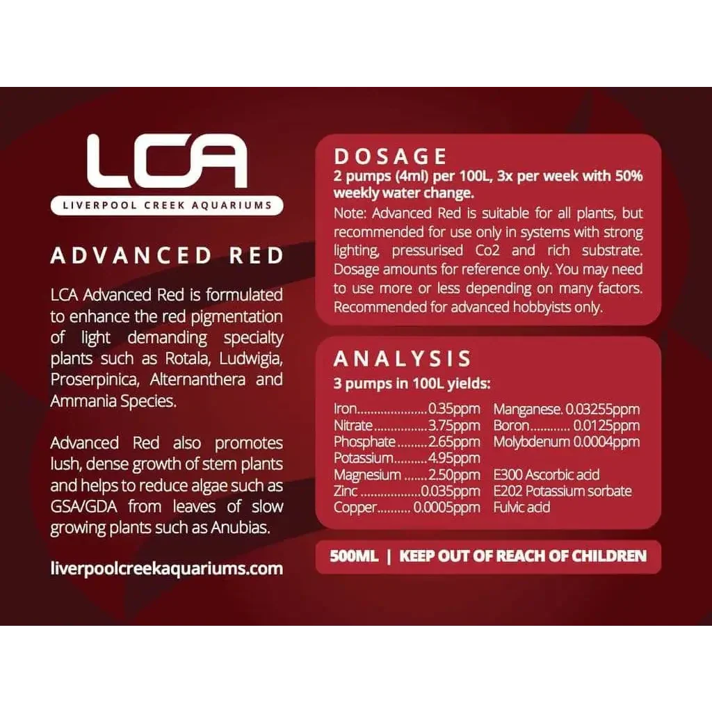 LCA Advanced Red plant fertilizer label.