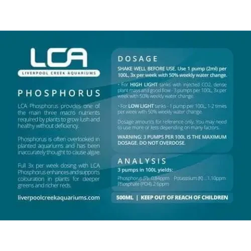Aquarium phosphorus supplement label.