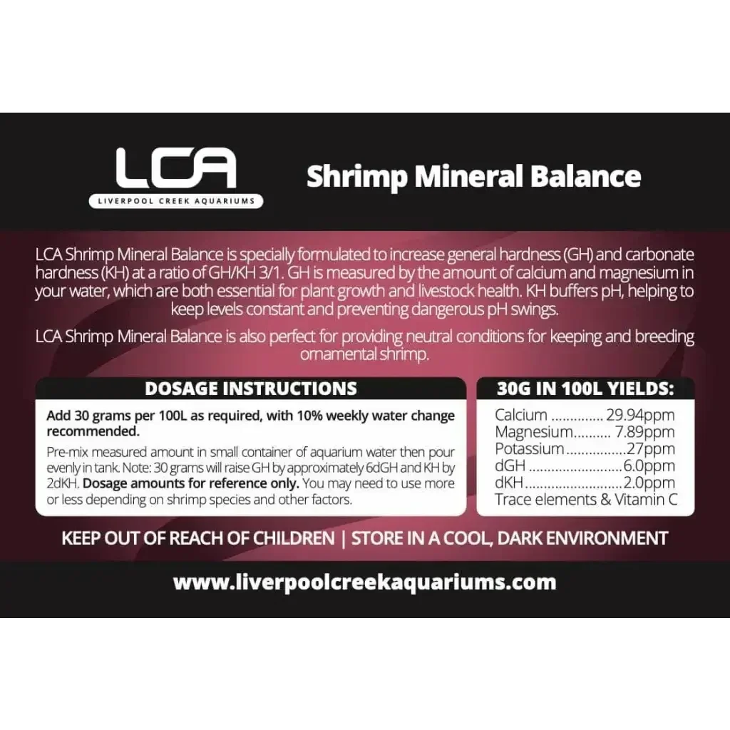 LCA Shrimp Mineral Balance product label.