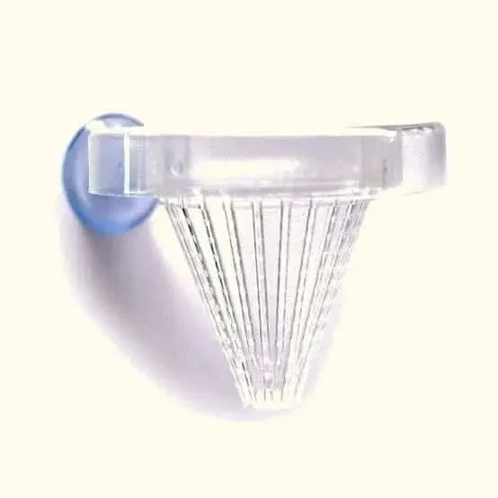 Clear plastic suction cup soap dish.