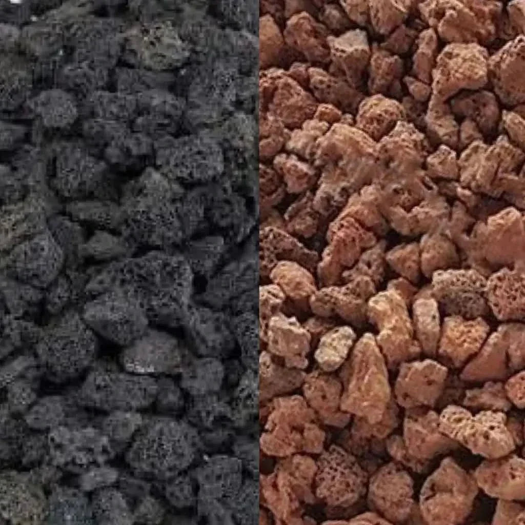 Black and red lava rocks.