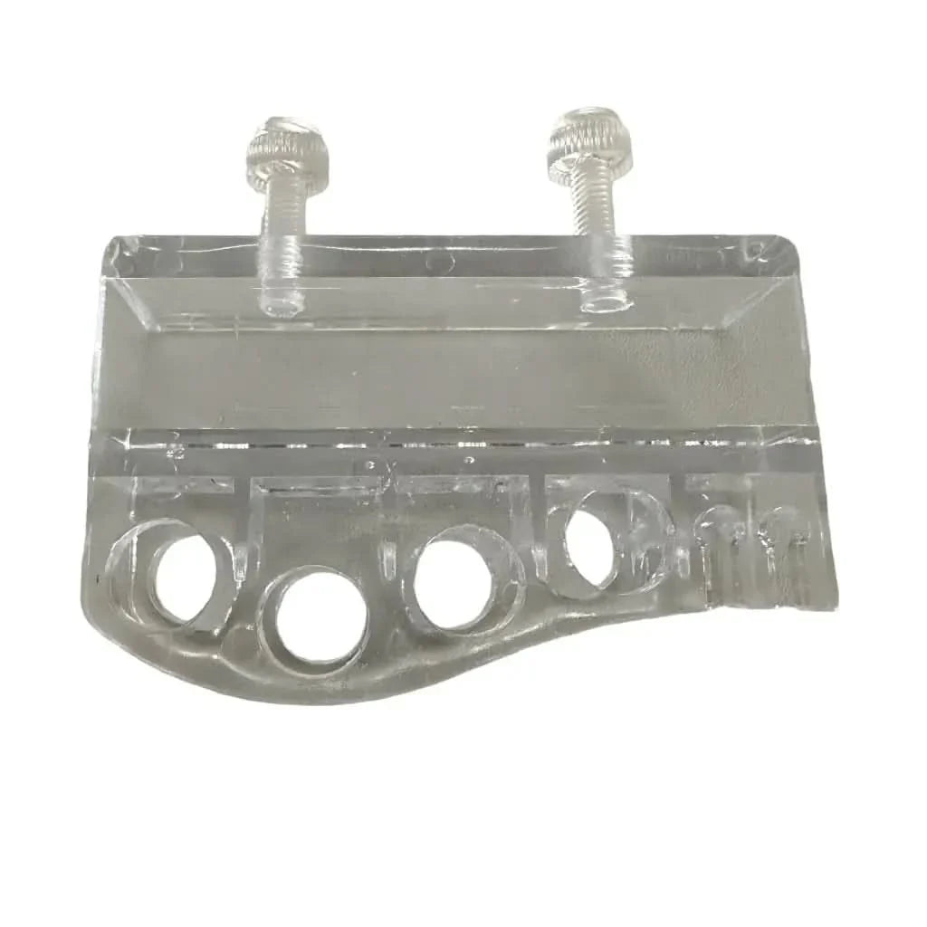 Transparent acrylic aquarium lid clip with screws.