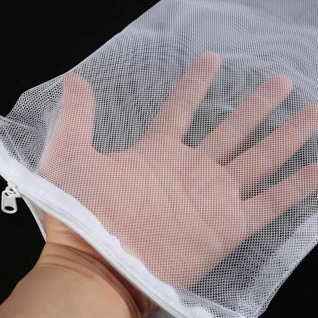 White mesh laundry bag.