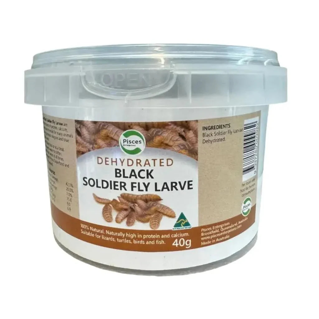 Container of dehydrated black soldier fly larvae.