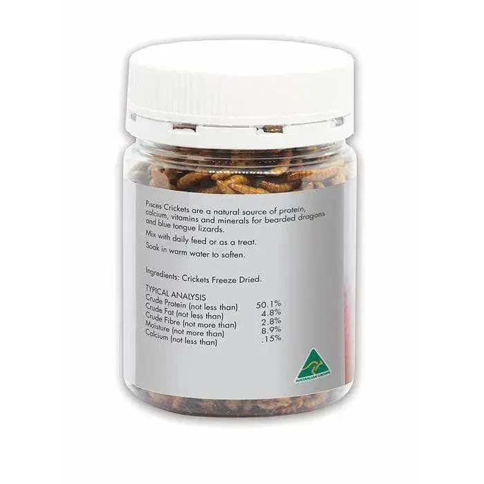 Jar of freeze-dried crickets for reptiles.
