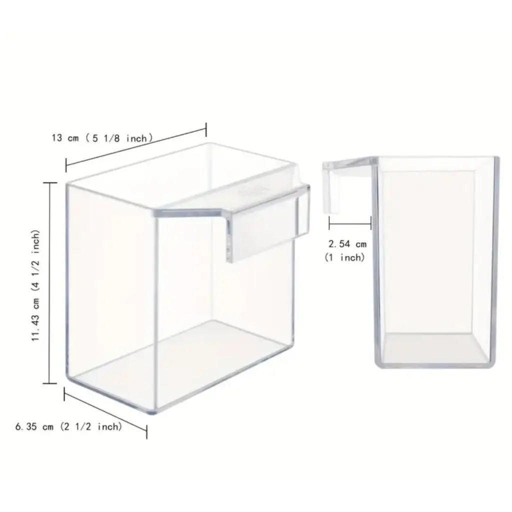 Clear acrylic cube container with handle, 13 cm x 6.35 cm x 20 mm dimensions