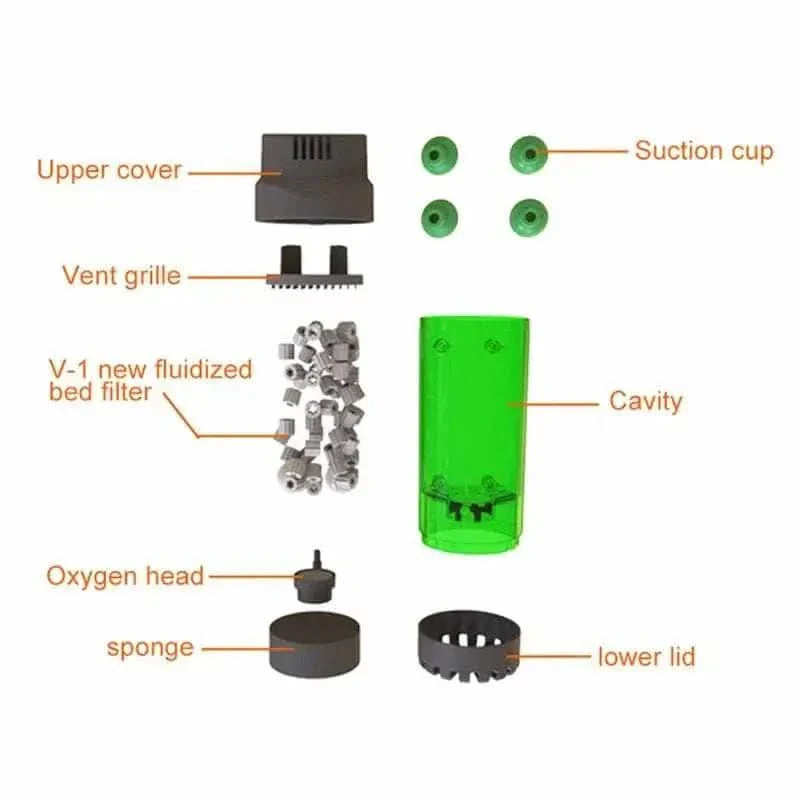 Exploded view of a fluidized bed filter.