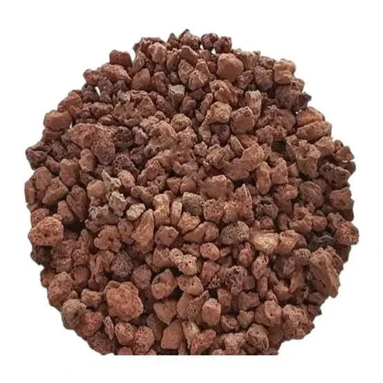 Pile of porous, reddish-brown lava rock.