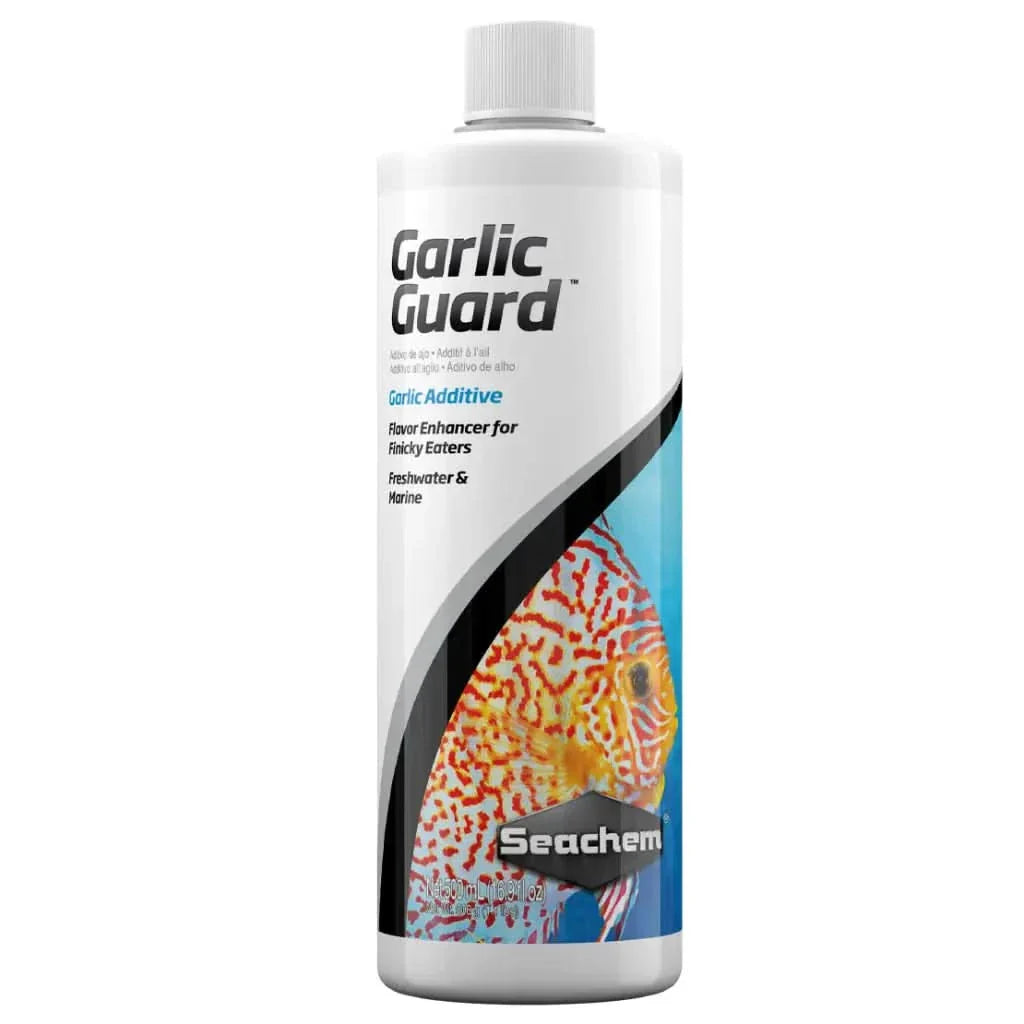 Bottle of Garlic Guard fish food additive.