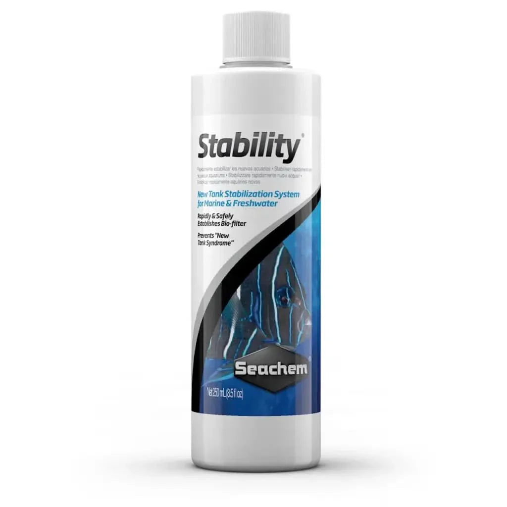 Bottle of aquarium water stabilizer.