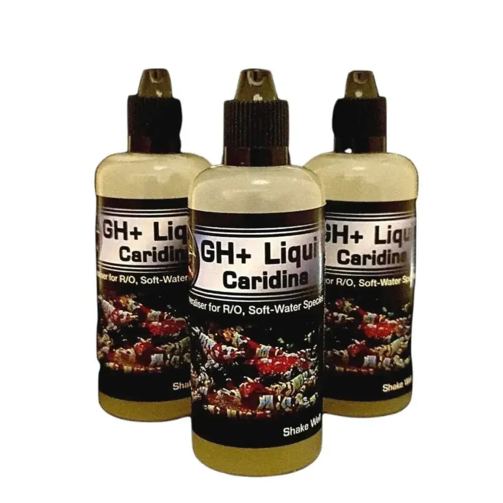Three bottles of GH+ Liquid Caridina water conditioner.
