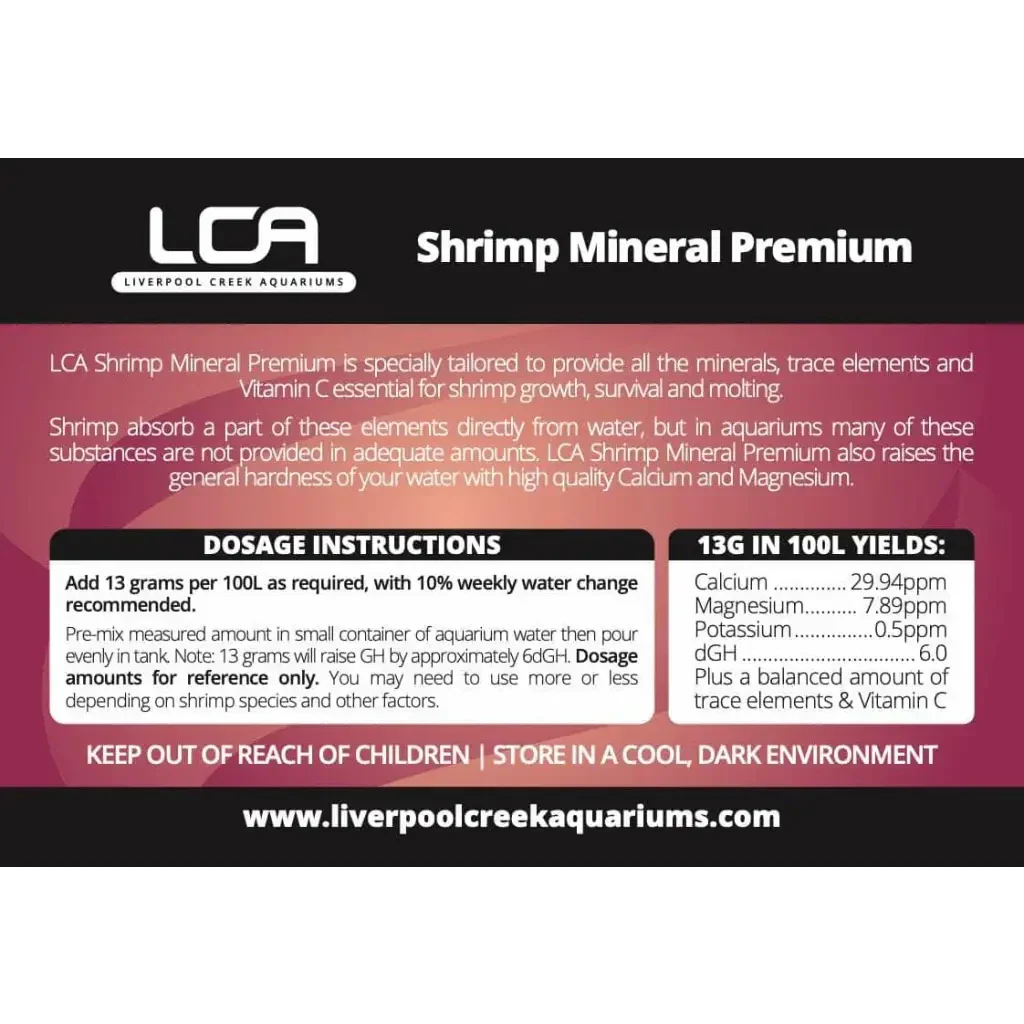 Shrimp mineral supplement label.