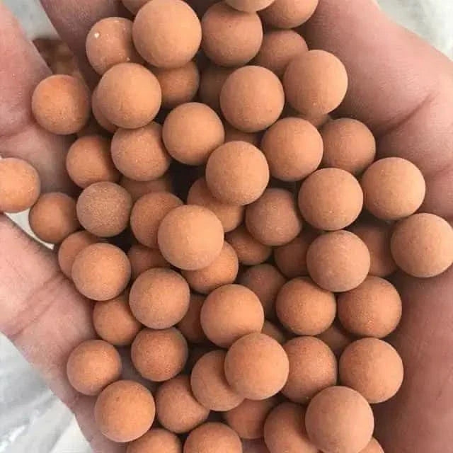 Pile of round, tan clay pebbles.