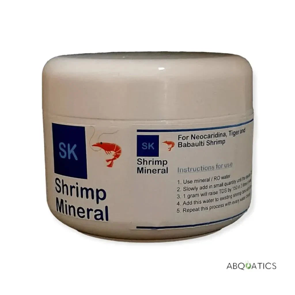 Shrimp mineral supplement in a white jar.